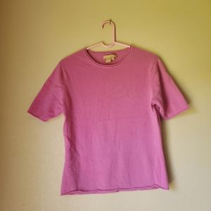 STUDIO 121 women's 100% cashmere Barbie pink sweater roundneck pull-over top